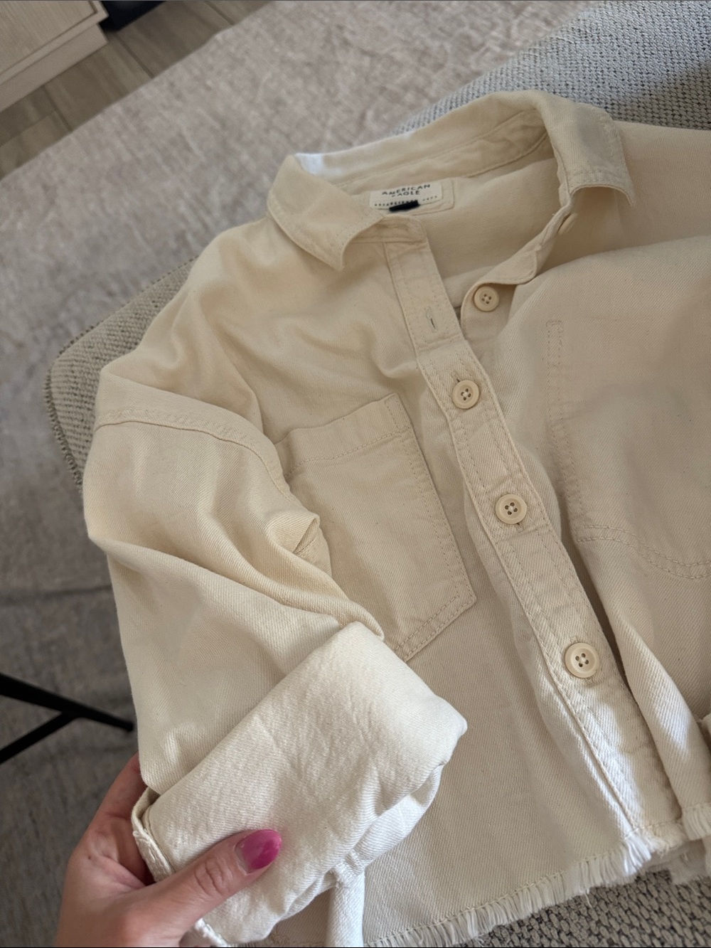 American Eagle Cropped Denim Shirt - Picture 6 of 6